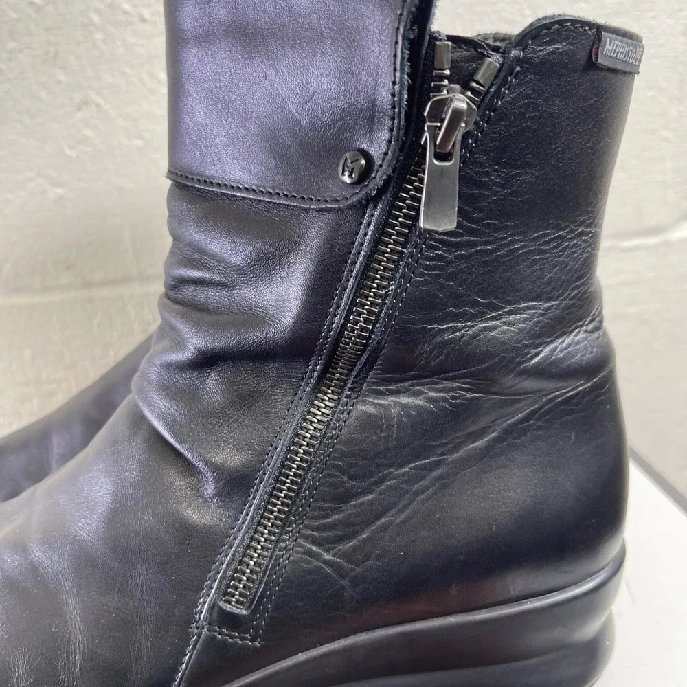 Mephisto Phila Black Leather Ankle Boots Side‎ Zipper Women's Size 10 US
